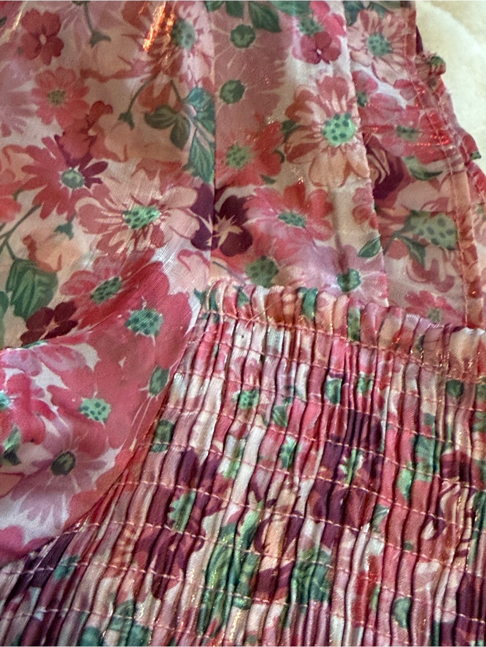 Very J Pink Floral Smocked Garden Party/Wedding/Date Square-Neck Mini Dress-EUC - Picture 8 of 11